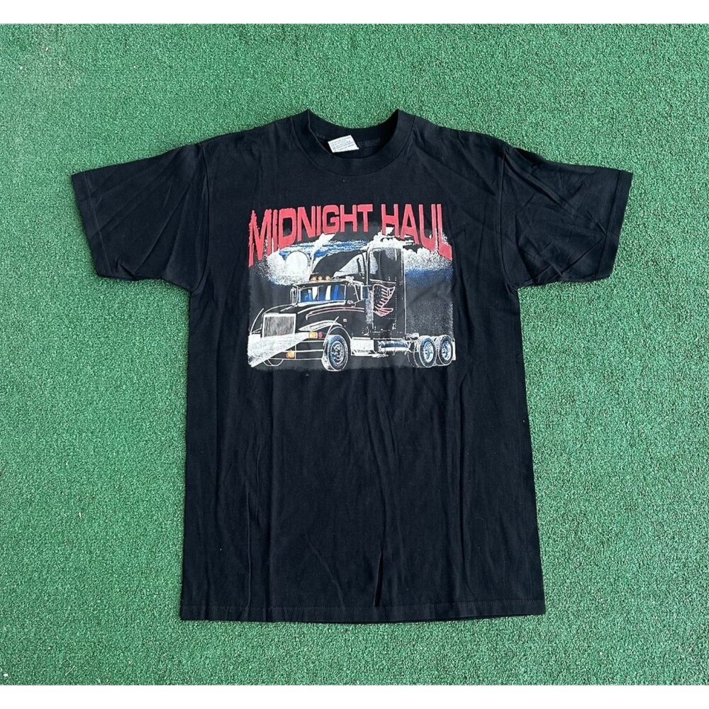 Vtg 90s Midnight Haul Country American Trucker Big Rig Semi Truck T-shirt M